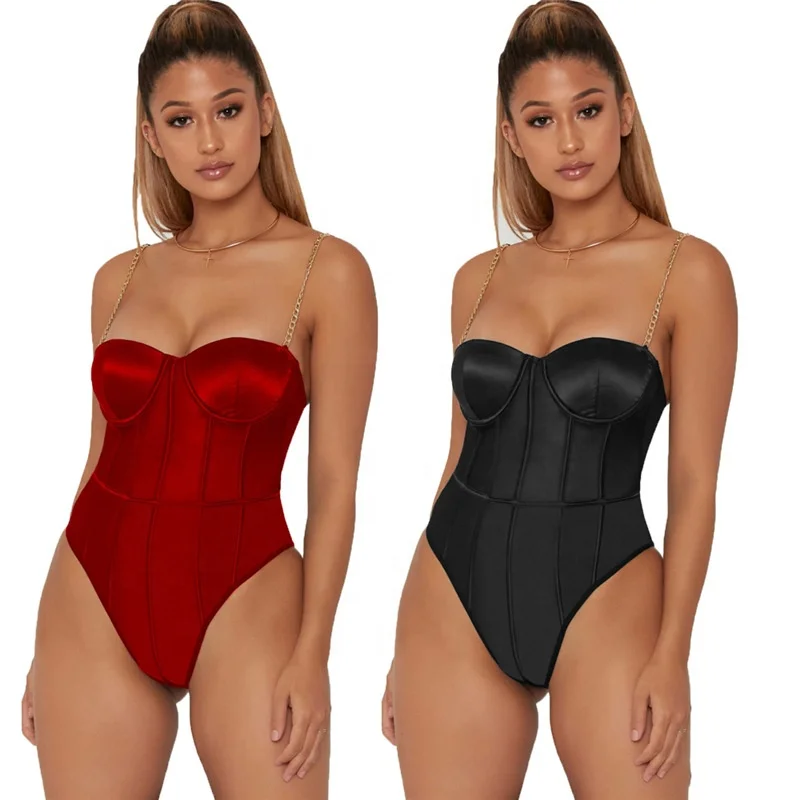 

Sexy Bustier Wholesale Thong Bodysuits For Women Red Black, Black,red