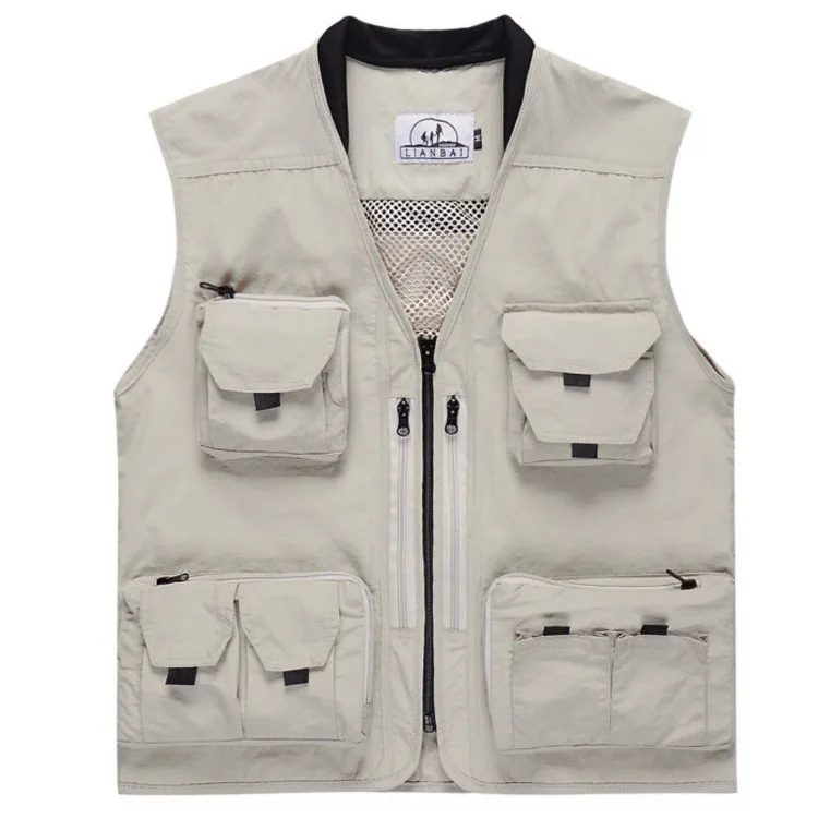 

Outdoor Breathable Polyester Men Workwear Fishing Travel Photography Vest with Multi Pockets for Summer, Blue, creamy-white, red, black, army green
