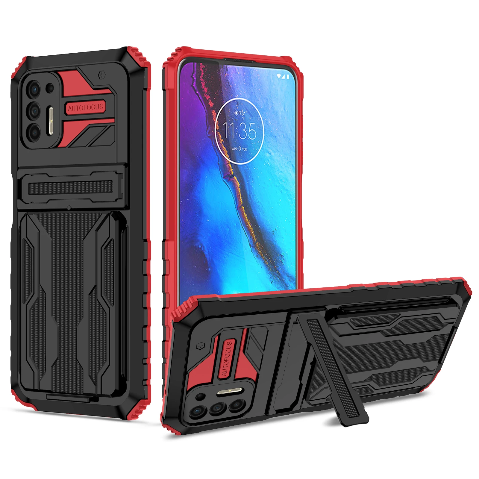 

Luxury TPU PC Hybrid Shockproof Phone Case with Detachable Card Holder and Kickstand For Motorola MOTO G STYLUS 2021, As pictures
