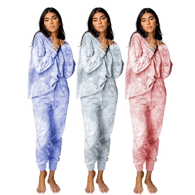 

Wholesale Winter Women Two Piece Set Plus Size Jogger Set Women's Pajamas Camouflage Tie Dye Sweatsuit Set Tracksuit