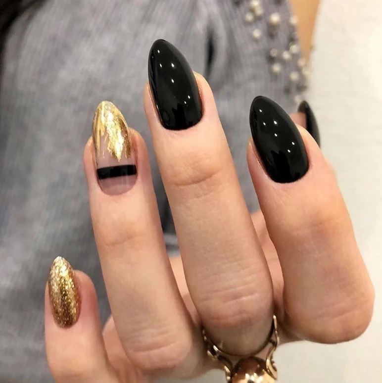 

black gold bling press on nails stiletto press on nails desighner press on nails