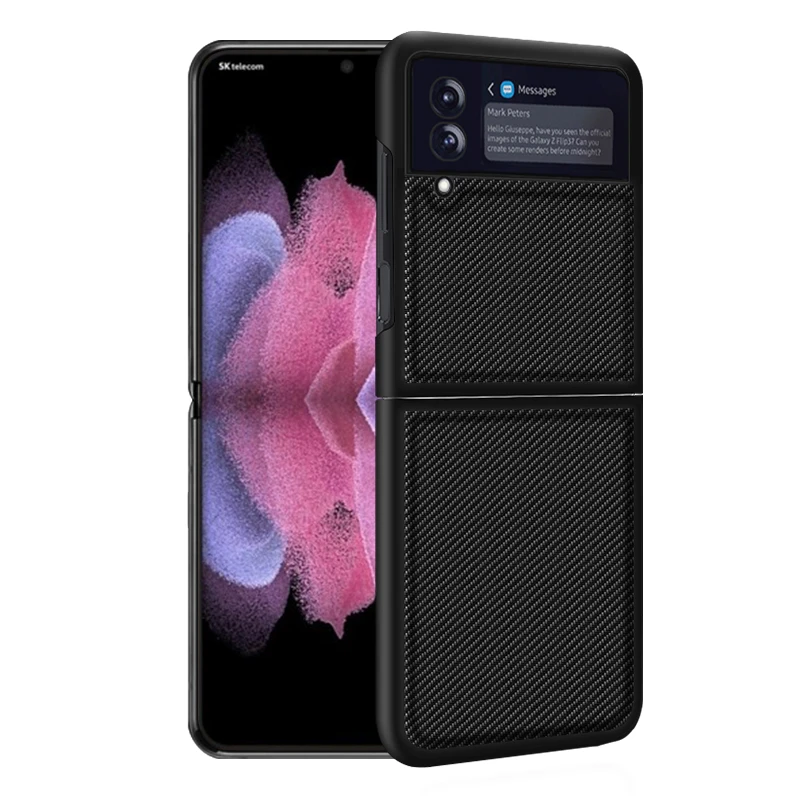 

For Samsung Galaxy Z Flip 3 5G Phone Case Carbon Fiber Texture Shockproof Ultra-thin Back Cover For Samsung Z Flip 3 Case