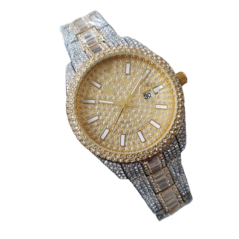 

All Diamond Watches Round Luxury Men Watch Hip Hop Men Fashion Date Quartz Iced Out Bling Watch