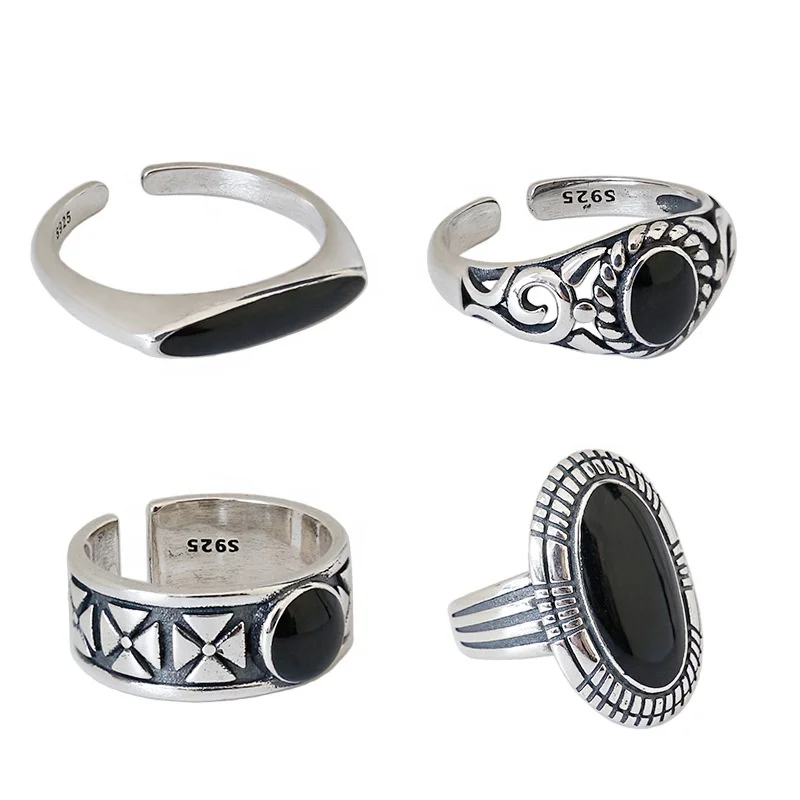 

2020 New S925 Sterling Silver Retro Black Ring for women