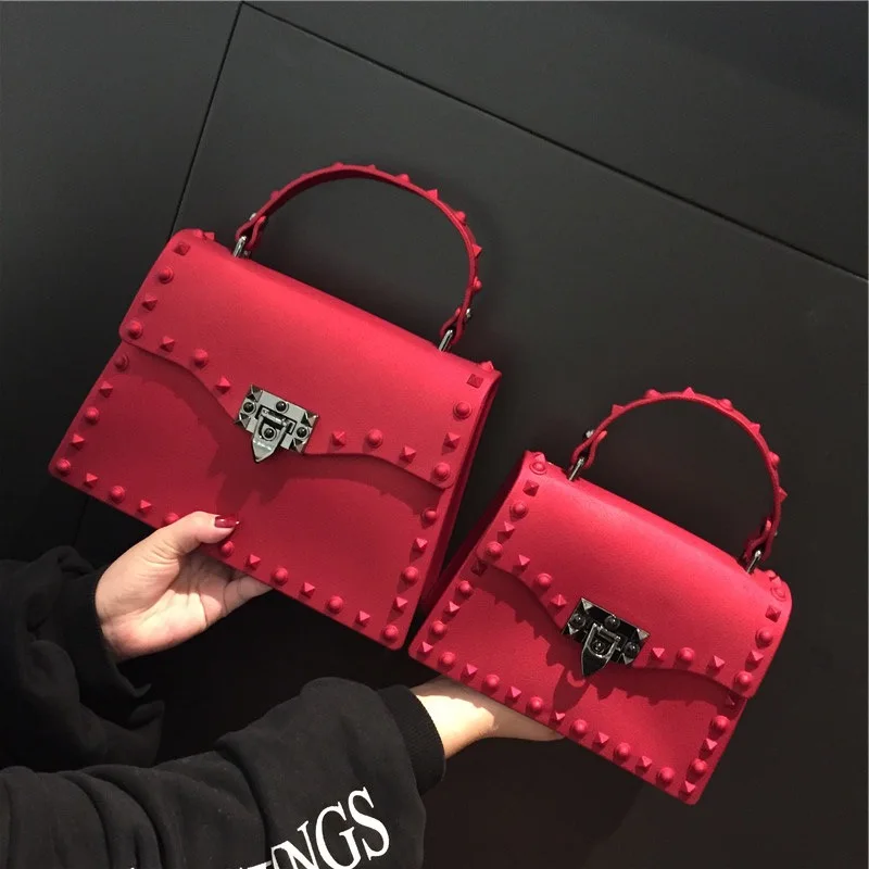 

Fast delivery Matte rivet PVC purses and handbags candy ladies jelly bag womens purses 2021, 14colors