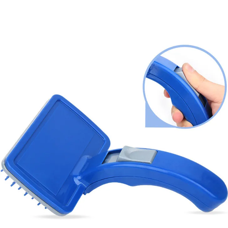 

Pet cat dog deShedding tools self cleaning clicker dog cat washing grooming Open Knot Removal Dog Hair Brush, Blue