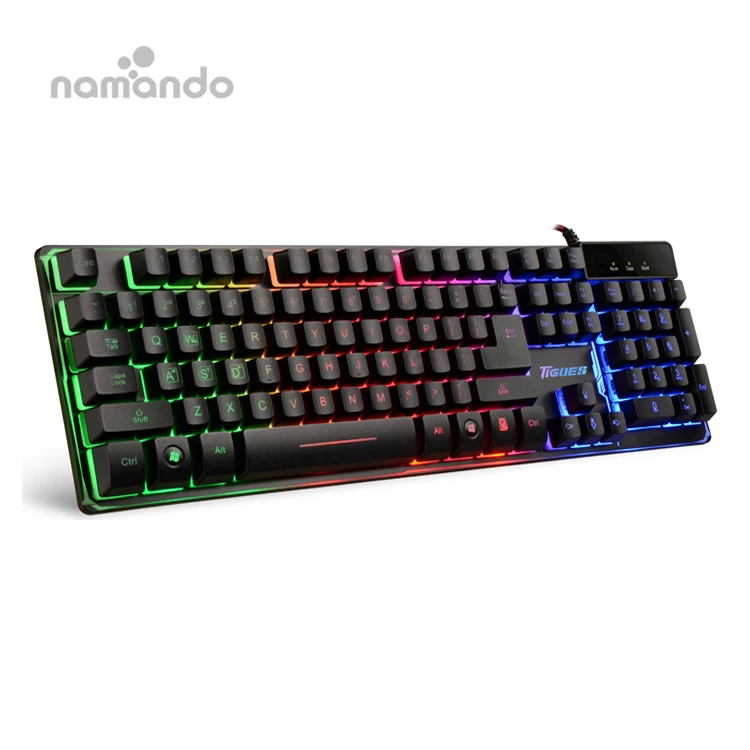 

Gaming Keyboard Spanish USB Wired Keyboard with Comfortable Wrist Rest Rainbow LED Multimedia Shortcut 19-Key Anti-Ghosting, Black