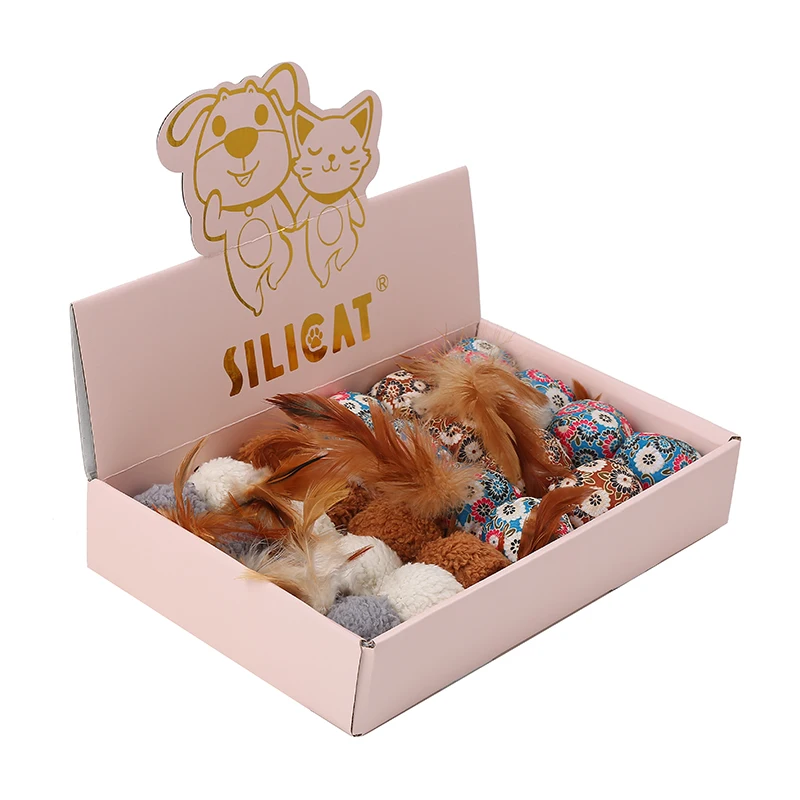

Silicat cat toy set 24pcs ball with feather gift box pet supplies wholesale in stock cat toy