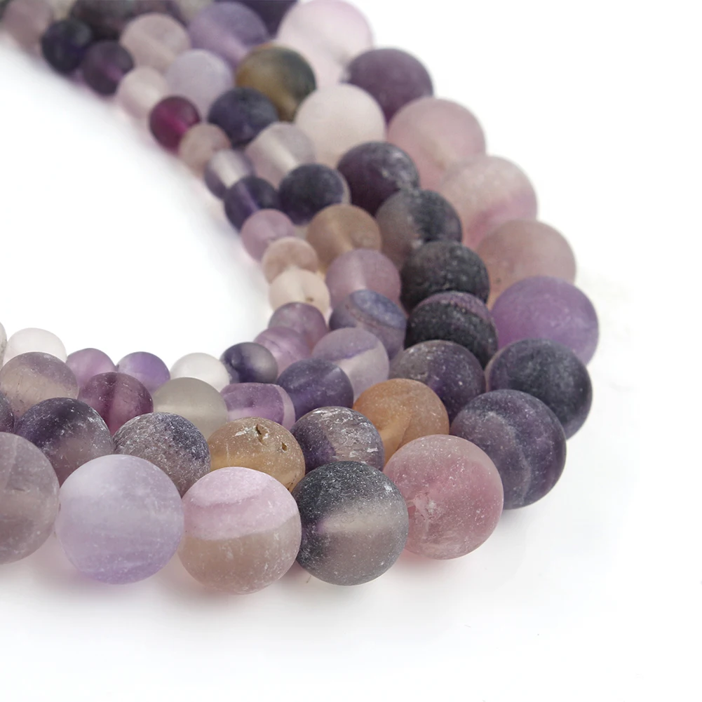 

Wholesale 6/8MM Dull Polished Round Stone Beads Matte Frosted Purple Fluorite Loose Beads For Jewelry DIY Making