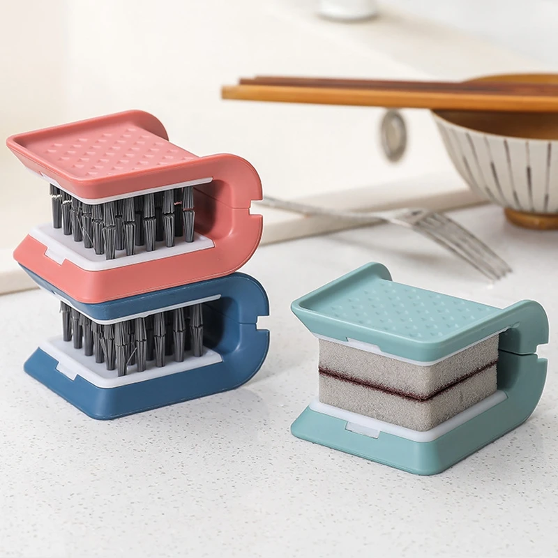 

FF237 Double Side Plate Cleaning Sponge Bendable Dish Plate Pot Washing Brushes Replaceable Foldable Kitchen Cleaning Brush, Blue/pink/green