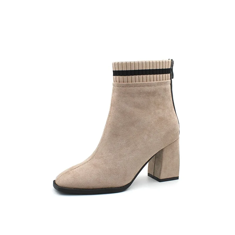 

Casual boots for ladies with chunky heels design luxury ankle shoes women, Black/beige