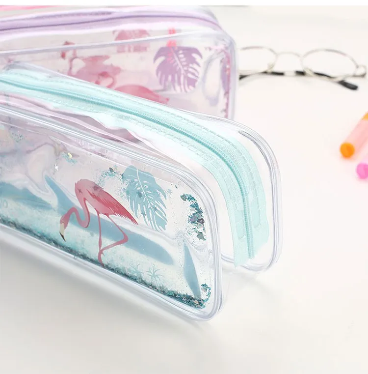 New Girls Smiggle Flamingo Paradise Pink Clear Pencil Case School Transparent