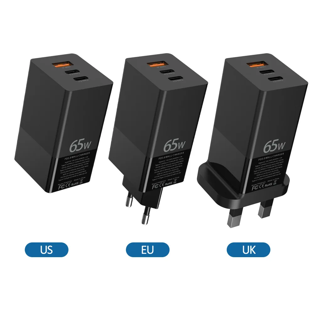 

QIHANG GaN 65W pd charger adapter dual type-c port fast charging
