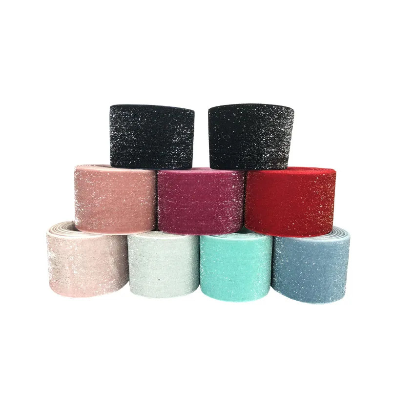 

15mm 25mm 40mm Gold Silver Glitter Velvet Ribbon NO Elasticity Metallic Velour Apparel Webbing for Gift Decoration 50 yards, 10 colors, as per picture