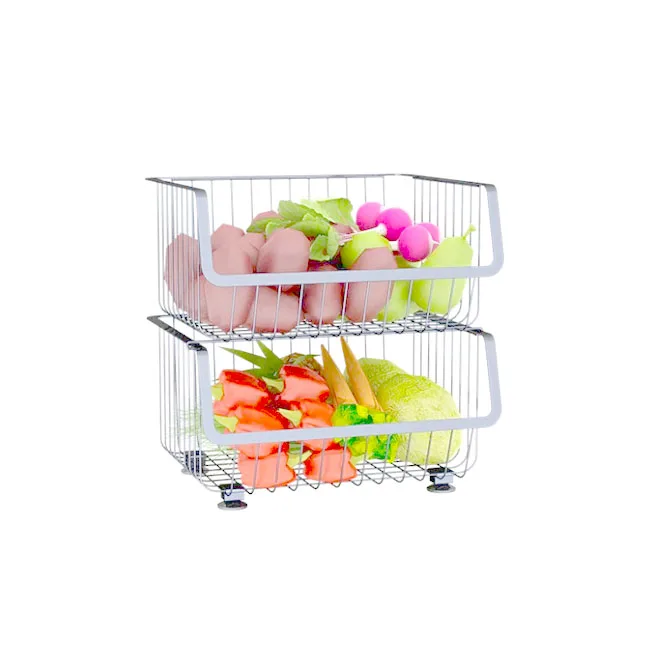 

Potato Onion Storage Bins Fruit Vegetable Baskets Stand With Wheels 2 Tier Metal Stackable Wire Baskets