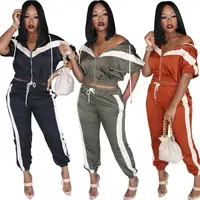 

MB992 - ladies fashion casual patch pants and short sleeve top two piece set