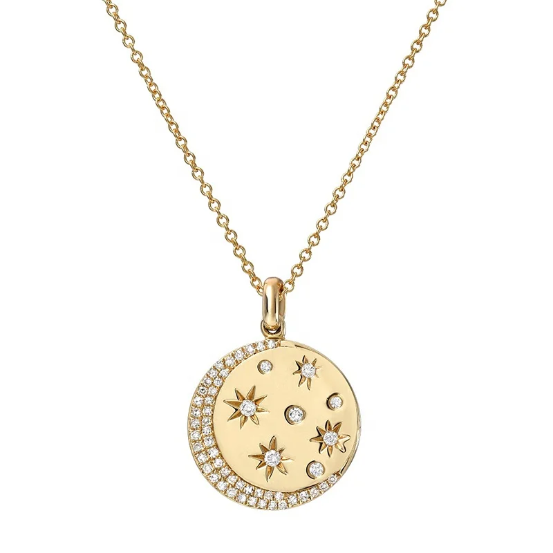 

Milskye 18k gold plated custom jewelry s925 pave diamond starburst crescent pendant necklace