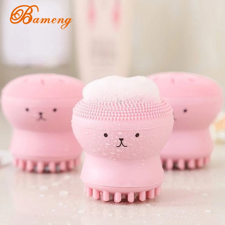 

2021 Mini silicone face scrubber octopus facial cleanser brush protable waterproof facial massager cleansing brush, Pink