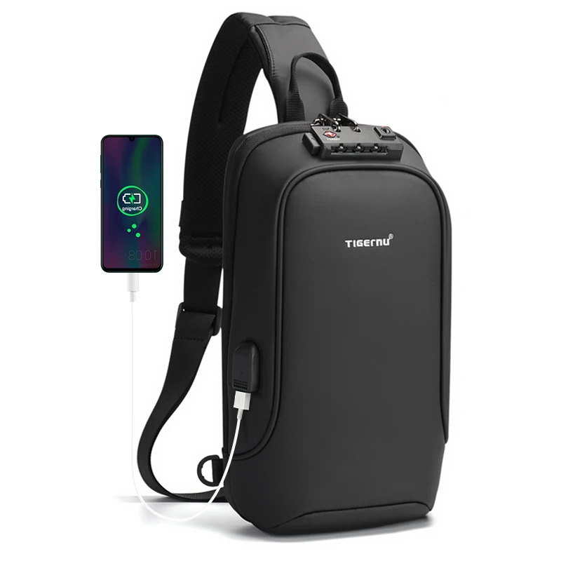 

Tigernu T-S8102A riding chest bag Chest sling Bag gym handbag outdoor school bags messenger for men TSA lock 7.9 inch black