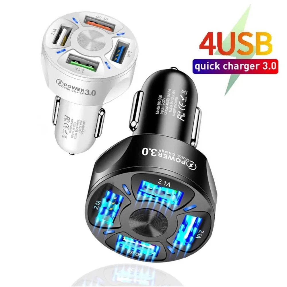 

New model QC3.0 35W Mobile Phone Fast Car Charger 4 Port USB for iPhone Samsung Tablet USB Charger Quick Charge, Black white