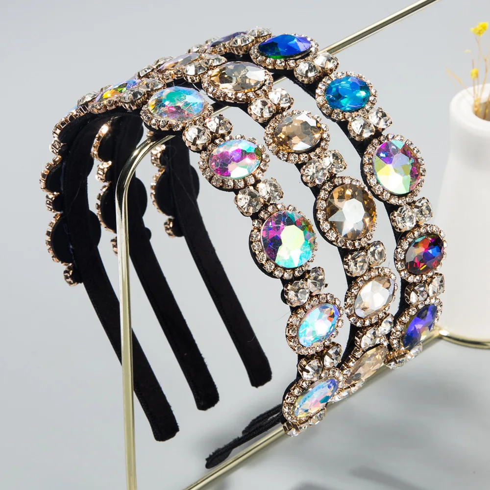 

Good quality Fashionable Baroque style super flashing colored diamond thin-edged headband, Multi