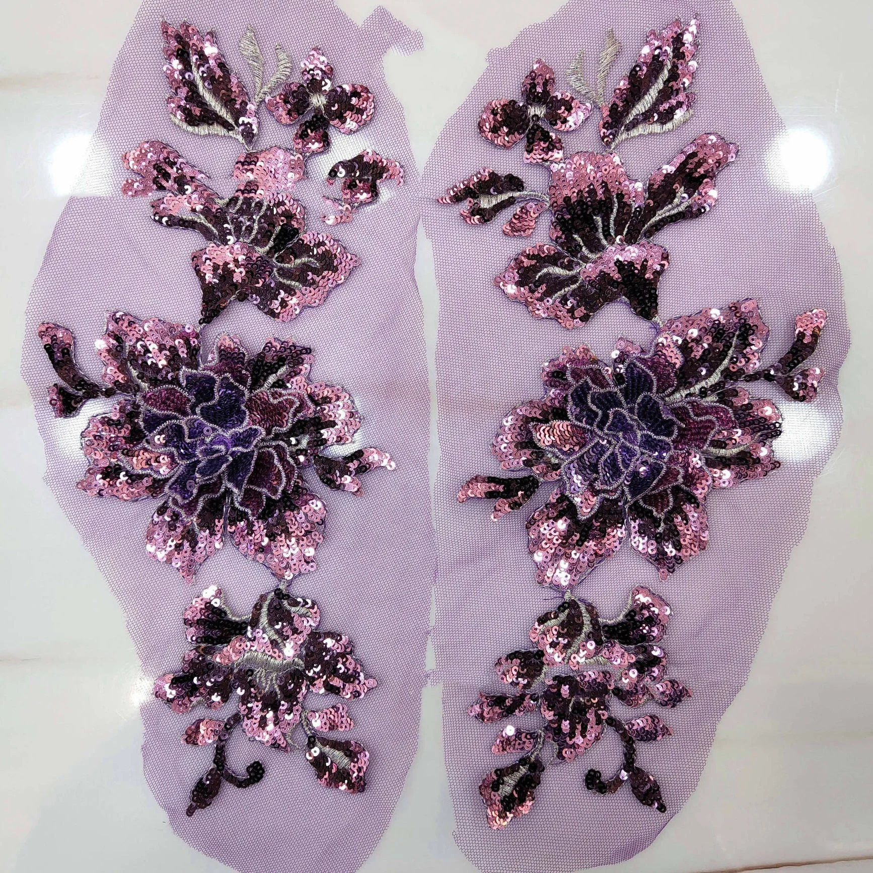 

Multicolors manufacture embroidery 3D floral lace sequin applique pair handcut, As pictured