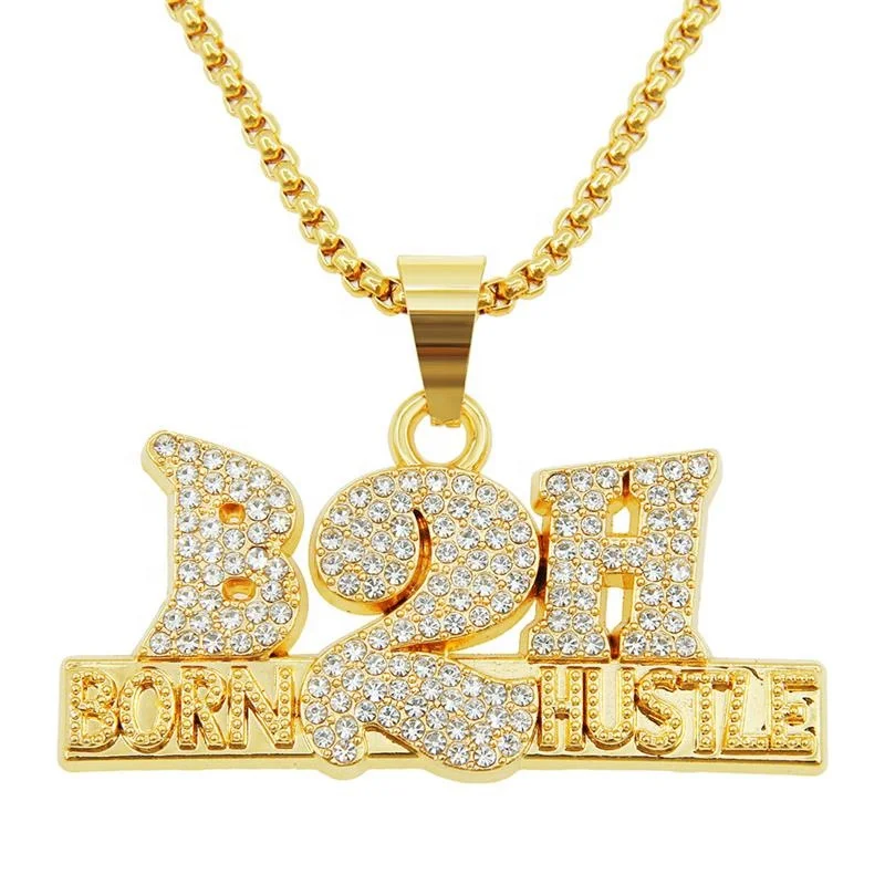 New Hip hop square pearl chain with alloy and diamond number and letter splicing pendant necklace