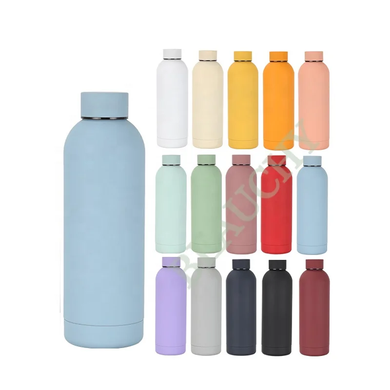 

In Stock 500ml Double Walled Travel Bottle Custom Colors Stainless Steel Vacuum Flask Insulated Rubber Paint Water Bottle