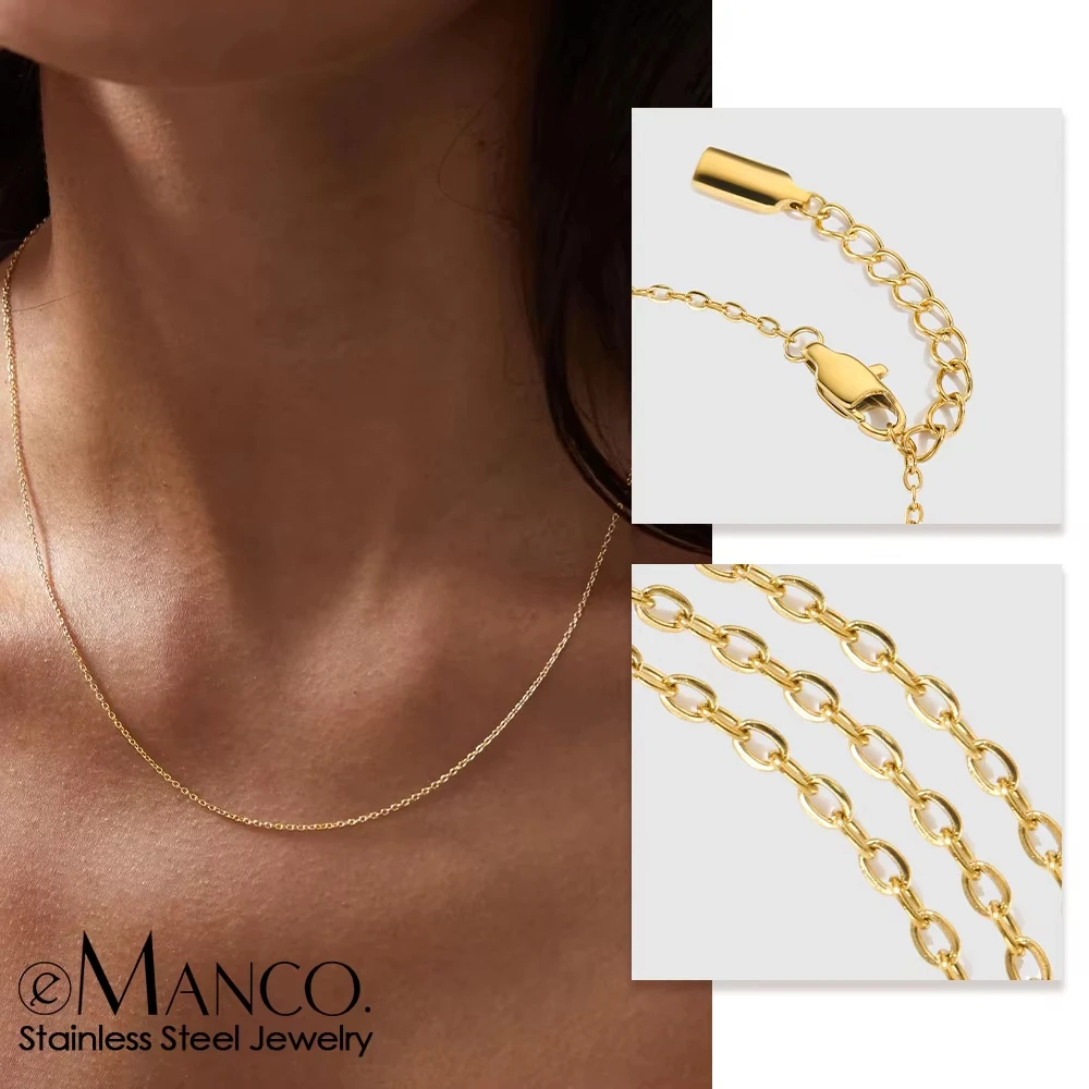 EManco Classic Fine Gold-Plated Stainless Steel Female Necklace High Quality Adjustable Thin Chain with Lobster Clasp Gift