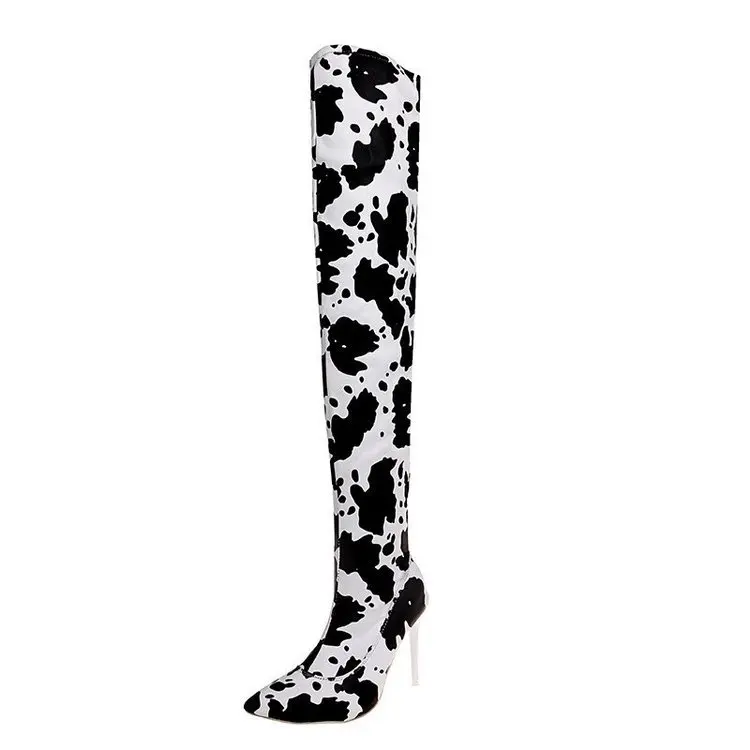 

Dropshipping custom LOGO bull spot knee-length 8-10CM elastic warmth non-slip comfortable women's boots, Picture