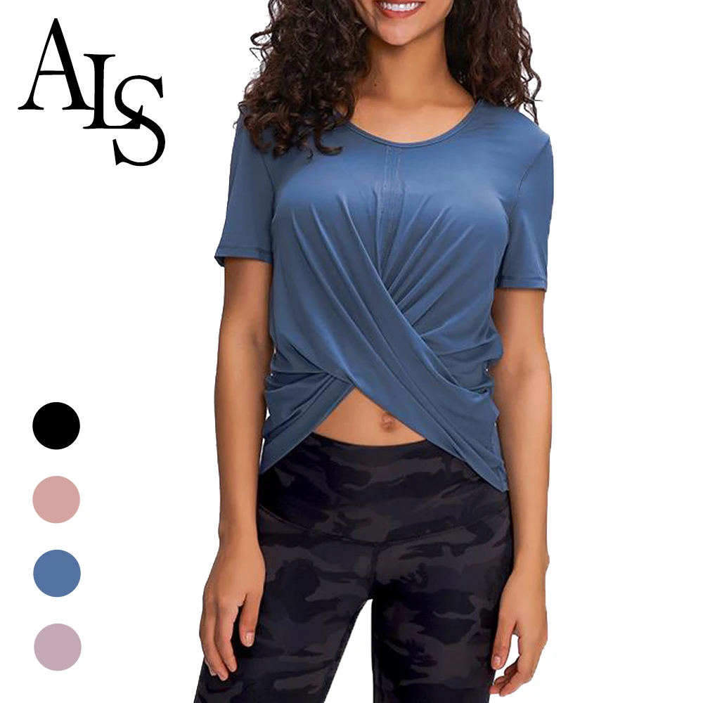 

2020 Summer Ladies Breathable Short Sleeve O Neck Yoga Tops Workout T-shirts Blouse