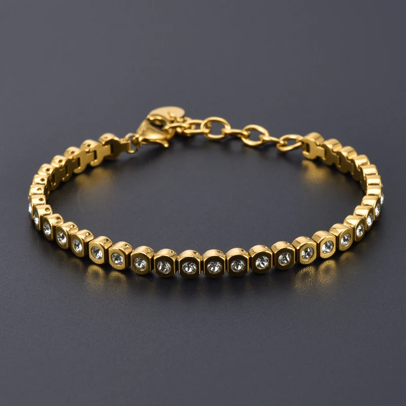 

4.5MM 3A Zircon Bracelets 316L Stainless Steel Bangles Advanced Shine Crystal Jewelry For Women Girls Gifts Wholesale