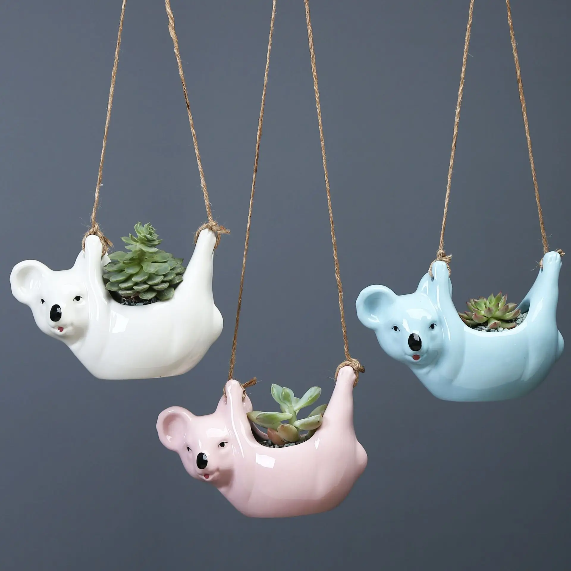 

Home Garden Hang Plant Scindapsus Chlorophytum Flower Pot Animal Plant Hanging Sloth Planter Ceramic Pots for Plants, Customized color