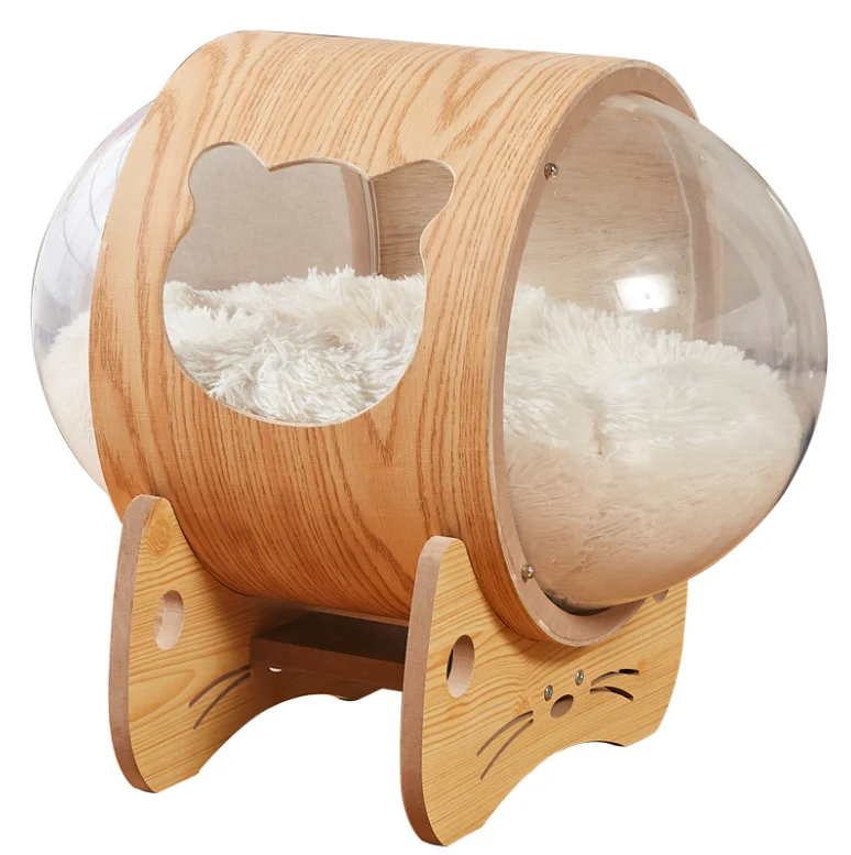 

Wholesale Custom Luxury Cat transparent space capsule cat climbing frame solid wood acrylic cat house capsule condo