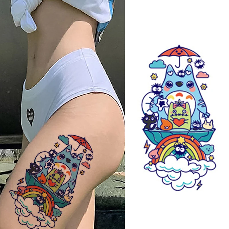 

Totoro and friends flower arm herbal tattoo sticker for man women Water Transfer Temporary Full Hand Tattoo Stickers,tato