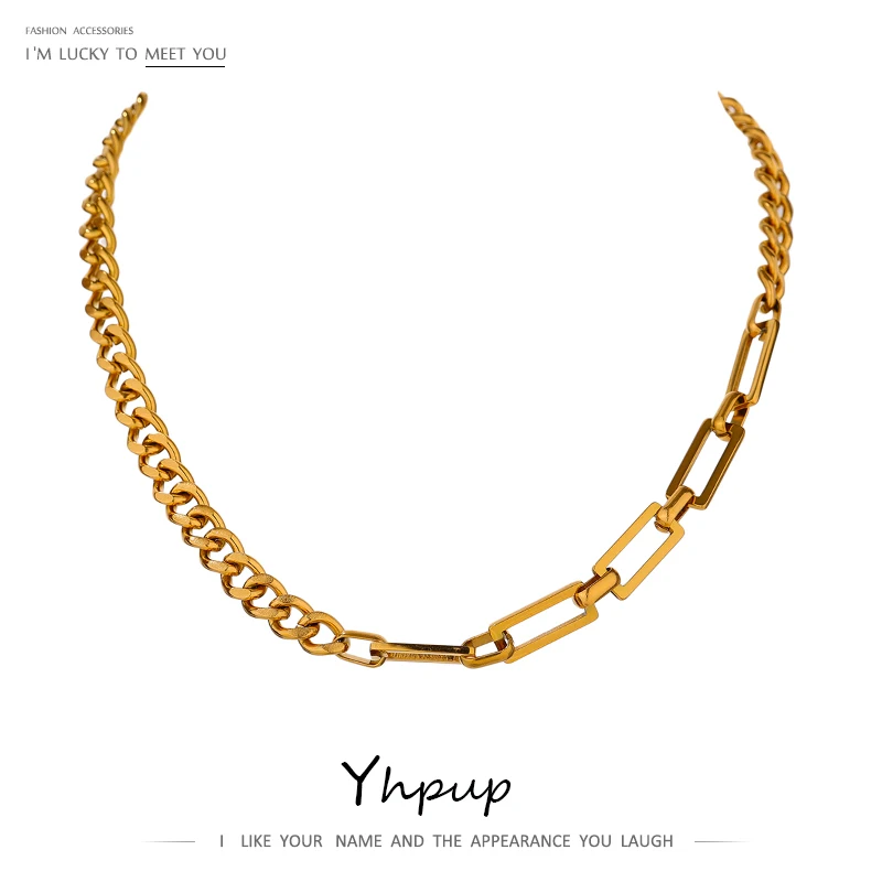

Yhpup Statement Metal Texture Chain Nekclace for Women 316l Stainless Steel 18 K Choker Statement Necklace Jewelry 2021 Women