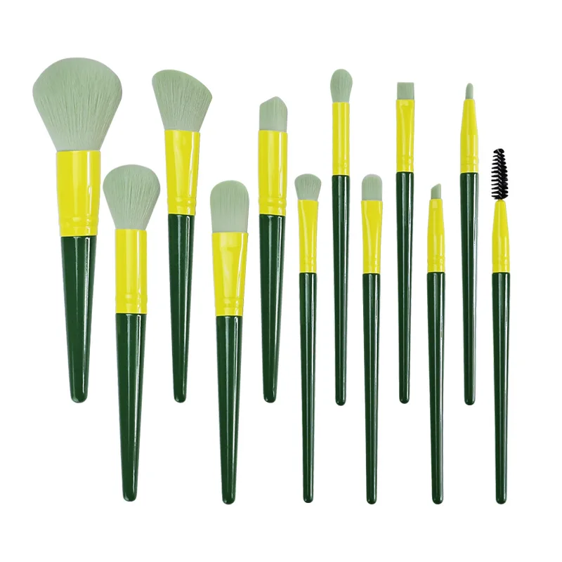 

12PCS Green Makeup Brush Set Factory Wholesale Make your own Logo Green Jade Color Makeup Brushes Set