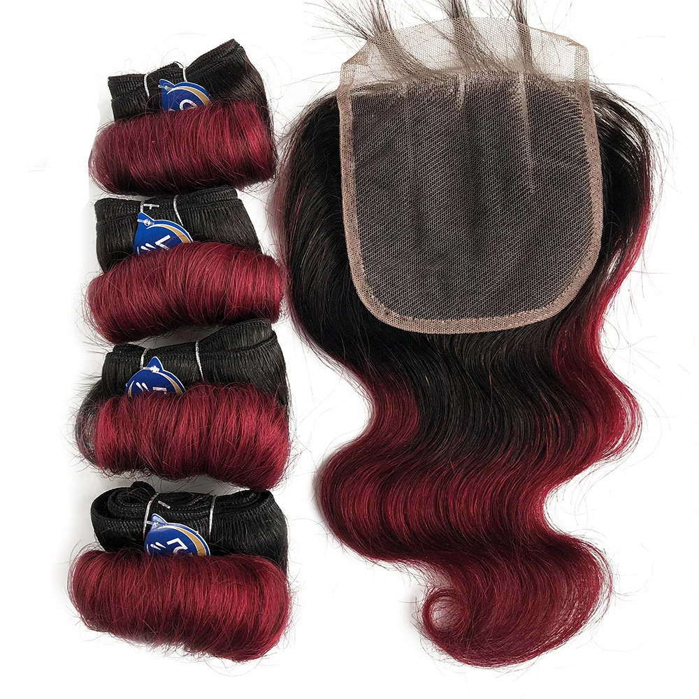 

Wholesale Ombre Two Tone Color Short Length Vendor Afro-B Body Wave Virgin Hair Bundle With Lace Closure