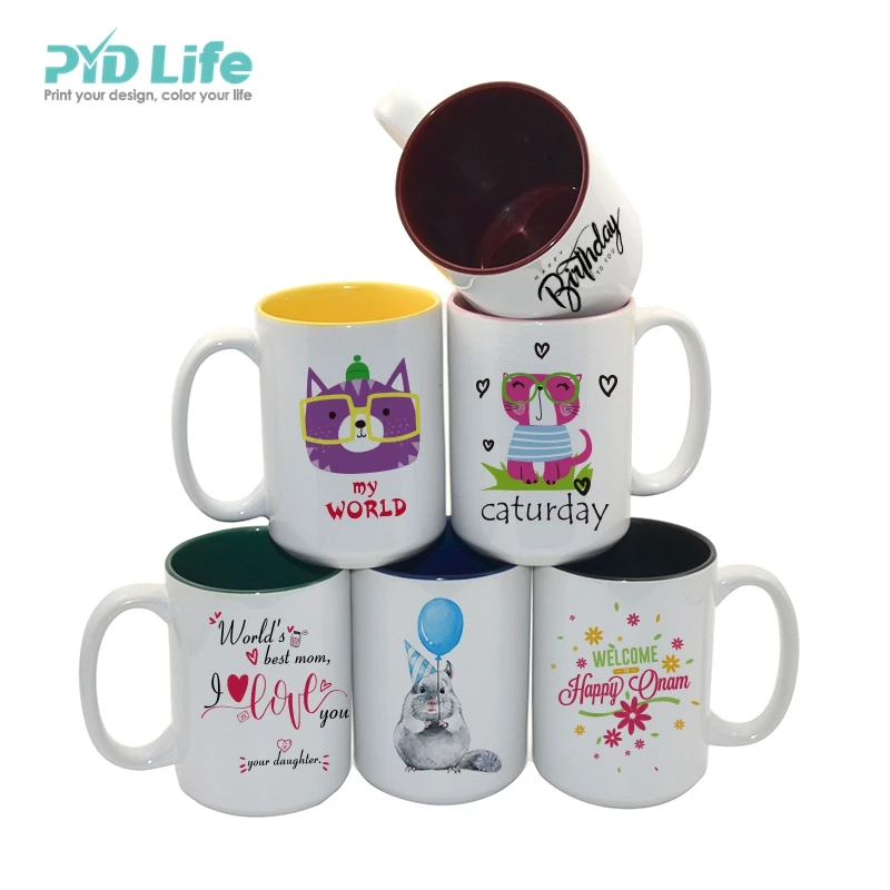 

2021 PYD Life Amazon Hot Sale 15oz Two Tone Ceramic Coffee Mugs Customized Mugs Sublimation Wholesale, 7 colors