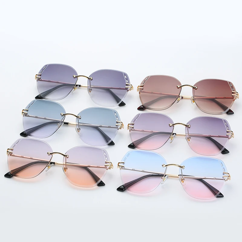 

New Rimless Sun Glasses River Lentes de Sol de Mujer Women Metal Frame Sunglasses 2021 Hollow Mirror Multicolor Oculos de Sol, Custom colors