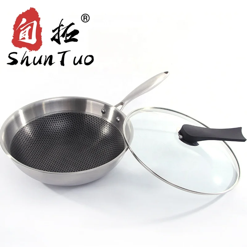

28cm induction 304 tri ply stainless high temperature pans cookware non sticky frying honeycomb non stick fry pan
