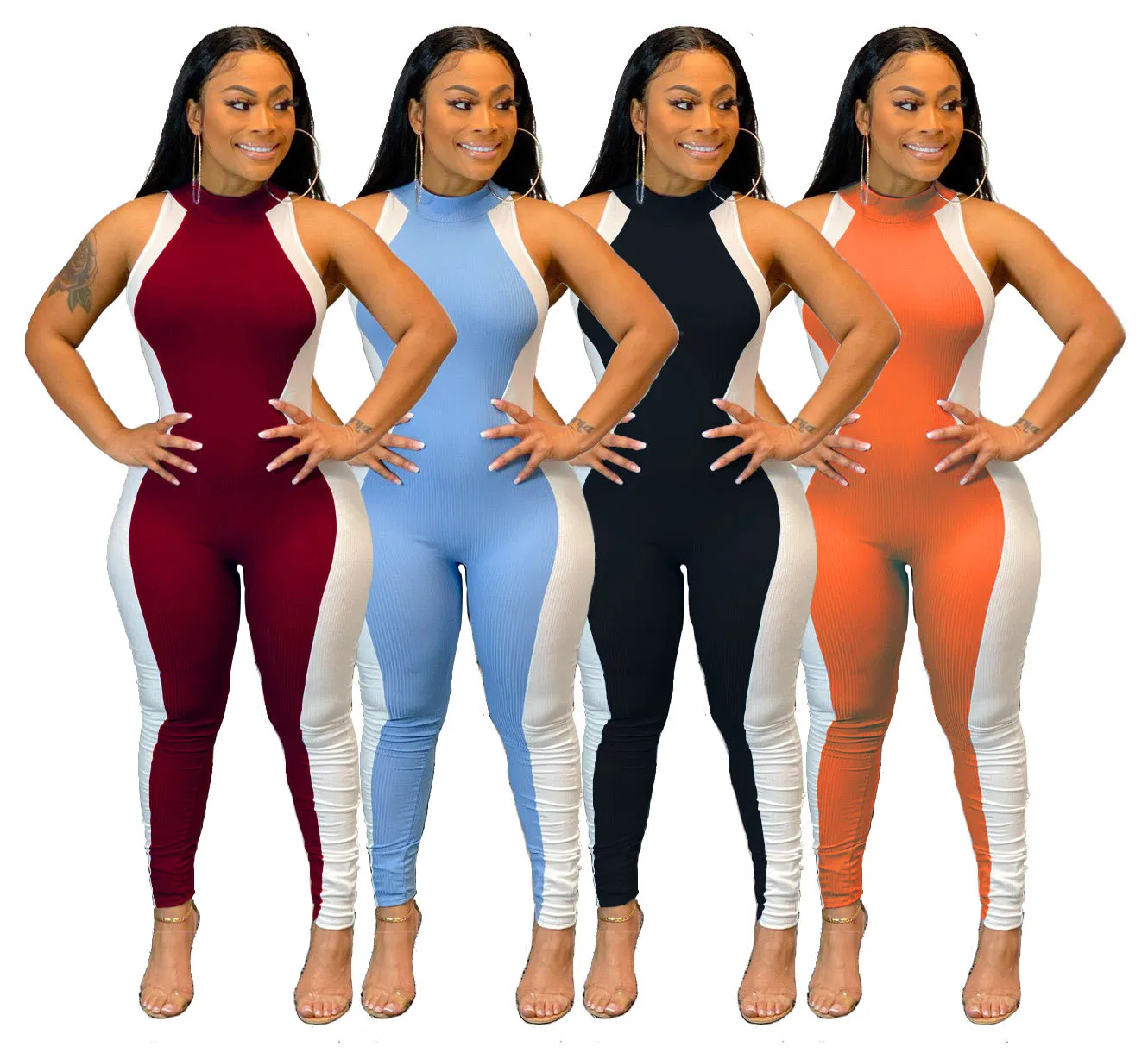 

Women's sexy fashion spring and summer new splicing slim fit bodysuits for women casual jumpsuit plus size jumpsuit