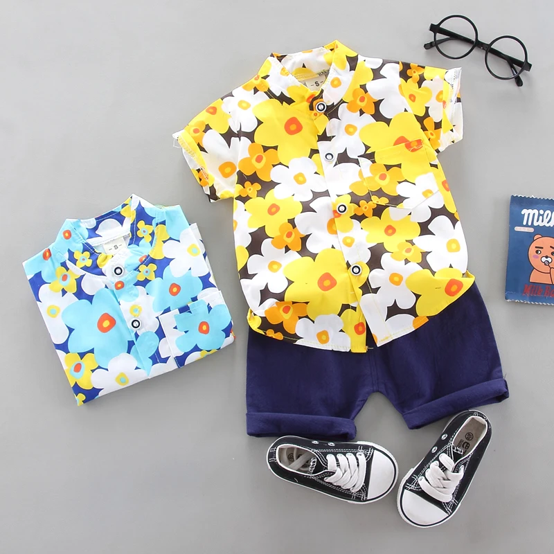 

Wholesale Floral print children's clothes 2 year boys summer clothes baby boys' clothing sets