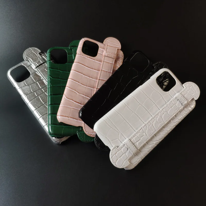 

Free Sample Crocodile Embossed Leather Phone Case With handle for iphone 12 pro max case back cover, Multi color available