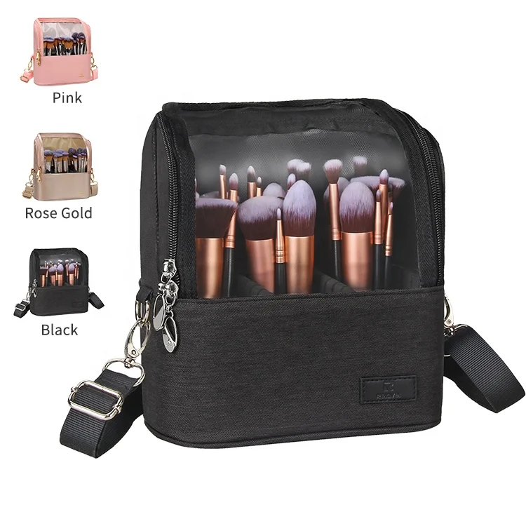 

Relavel Fashion Black Small Luxury Detachable Shoulder Strap Travel Stand Up Makeup Brush Holder Bag