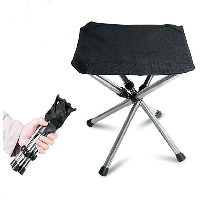 

Stainless steel retractable folding stool outdoor folding children chair portable fishing picnic stool camping chair, Black