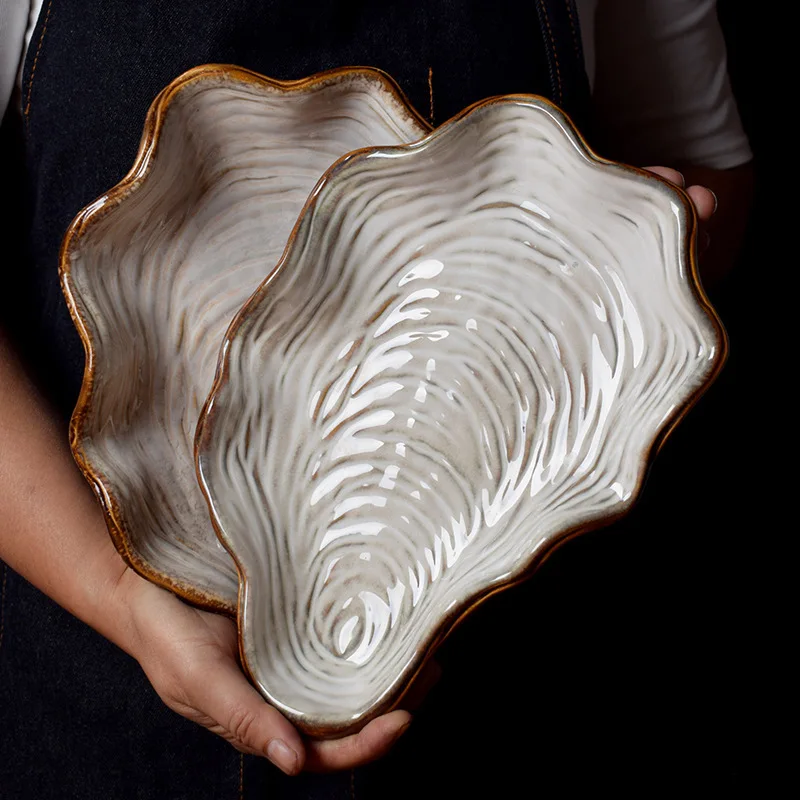 

Pearl Shell Ceramic Dish Tray Irregular Plate Porcelain Anti-skid Tableware Seafood Dinner Plate Steak Salad Plate