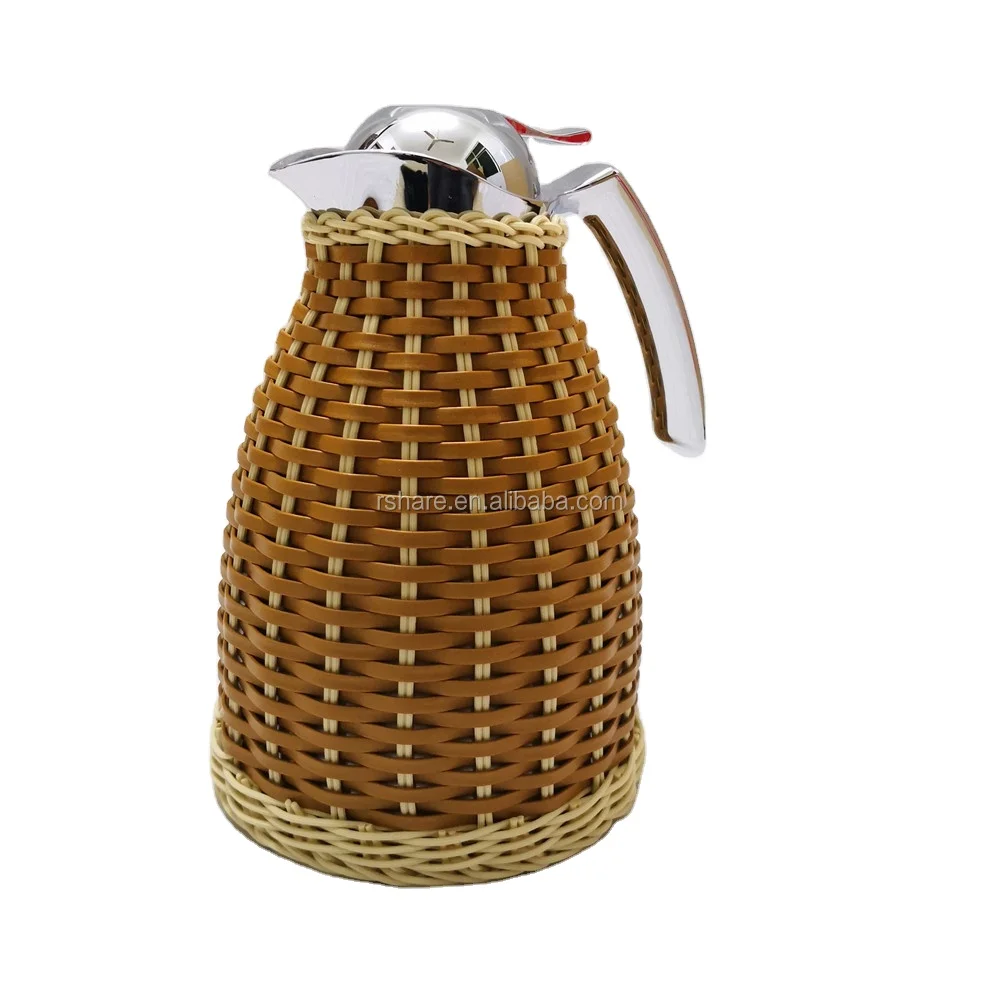 

Handwoven Rattan vacuum flasks & thermoses, customized Flat Straps Rattan thermos design, Natural rattan color