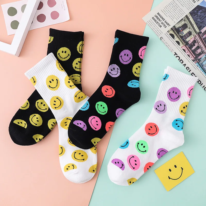 

Wholesale New Cute Big Smiley Face Women Socks of Cotton Solid Color , Japanese Harajuku Worsted Cotton Crew Fashion Funny