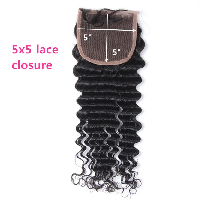 

5x5 Deep wave lace closure with baby hair in front cheap brazilian virgin hair curly closure 5 by 5 lace Free shipping FedEx DHL